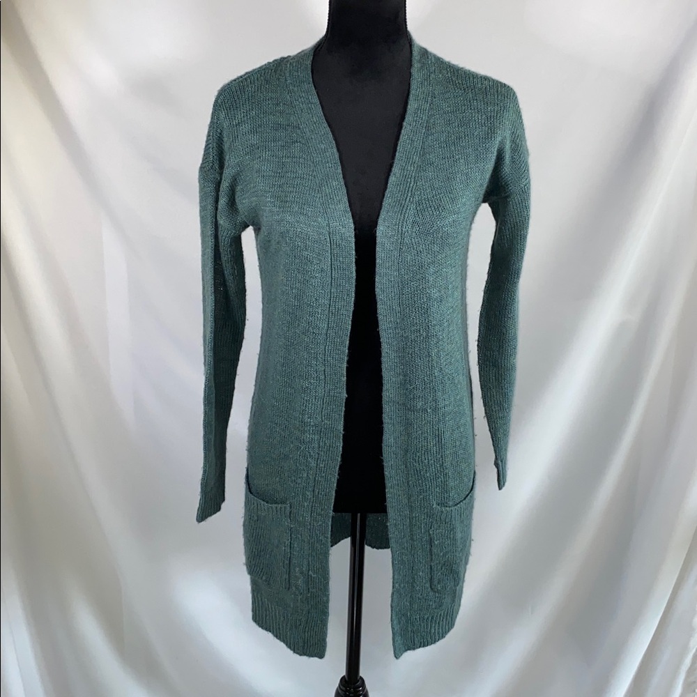 Pink Rose Open Front Long Cardigan Sweater Blue Green Size Small